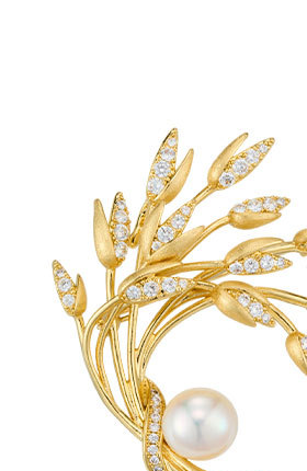 Wheat Ear Brooch Pin with Freshwater Pearl – Crystal Wheat Brooch, Gold/Silver, Wear as Brooch or Pendant