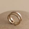 Mother of Pearl Double Band Ring – Adjustable Open Ring with Zirconia Inlay, Titanium Gold / Silver