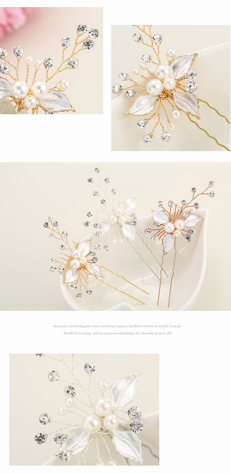 Pearl & Crystal Bridal Hair Pin – Handmade Leaf U-Pin with Rhinestones for Wedding Updos