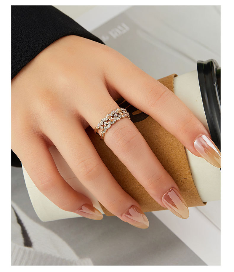 Champagne Zirconia Open Ring – Gradient Crystal Band Ring, Coffee Gold