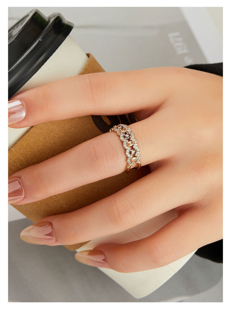 Champagne Zirconia Open Ring – Gradient Crystal Band Ring, Coffee Gold