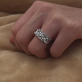 Pearl Cluster Ring – Adjustable Open Band Ring with Zirconia, Silver