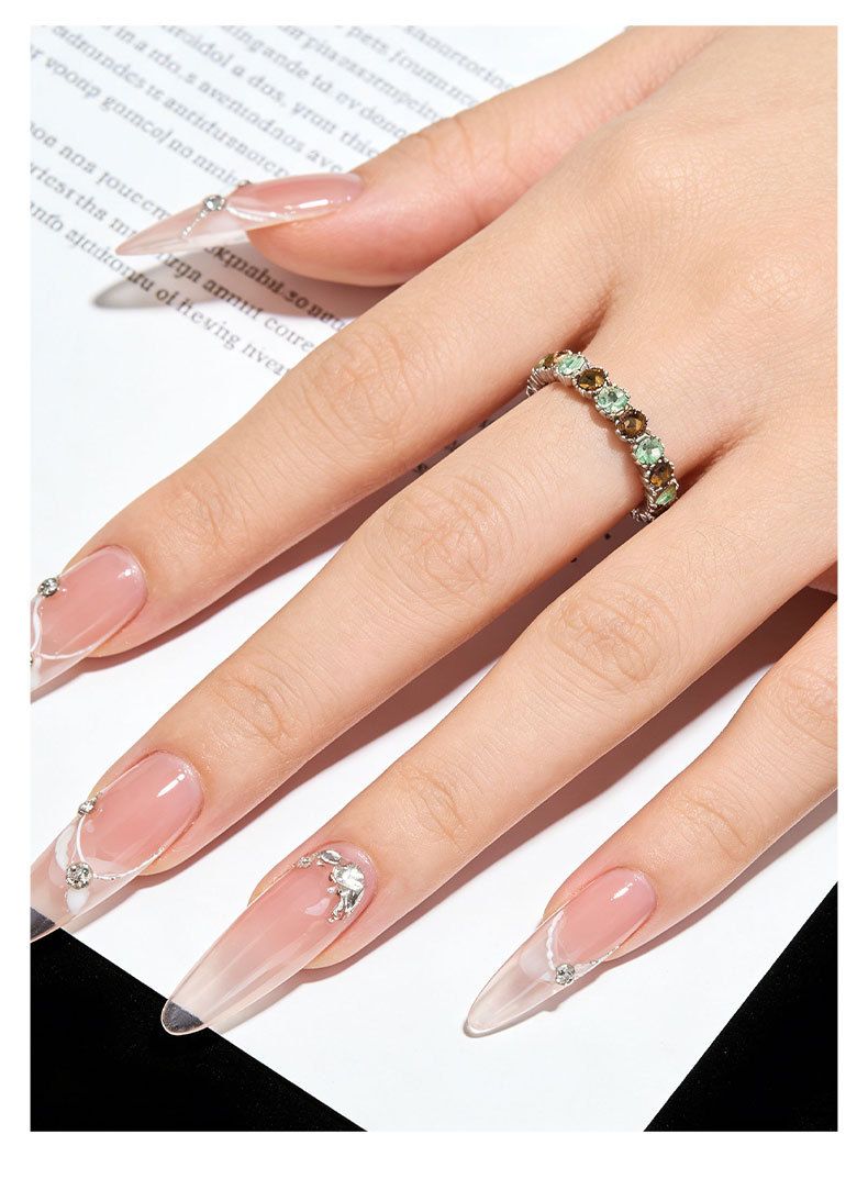 Green Amber Zirconia Open Ring – Colorful Crystal Band Ring, Silver