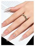 Green Amber Zirconia Open Ring – Colorful Crystal Band Ring, Silver