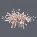 Rose gold-tone floral hair comb with clear rhinestone branches