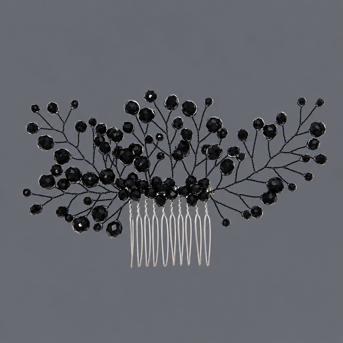 Black Beaded Branch Hair Comb on a gray background