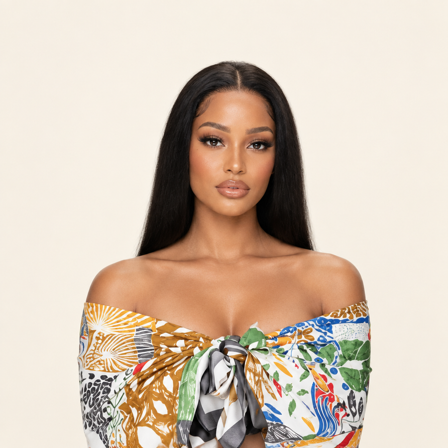 Black bob wig with uncut lace on a mannequin