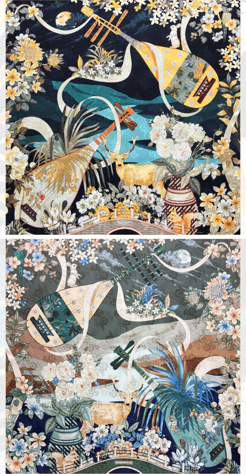 19 Momme Chinese-Style Floral Silk Square Scarf - 108 x 108 cm