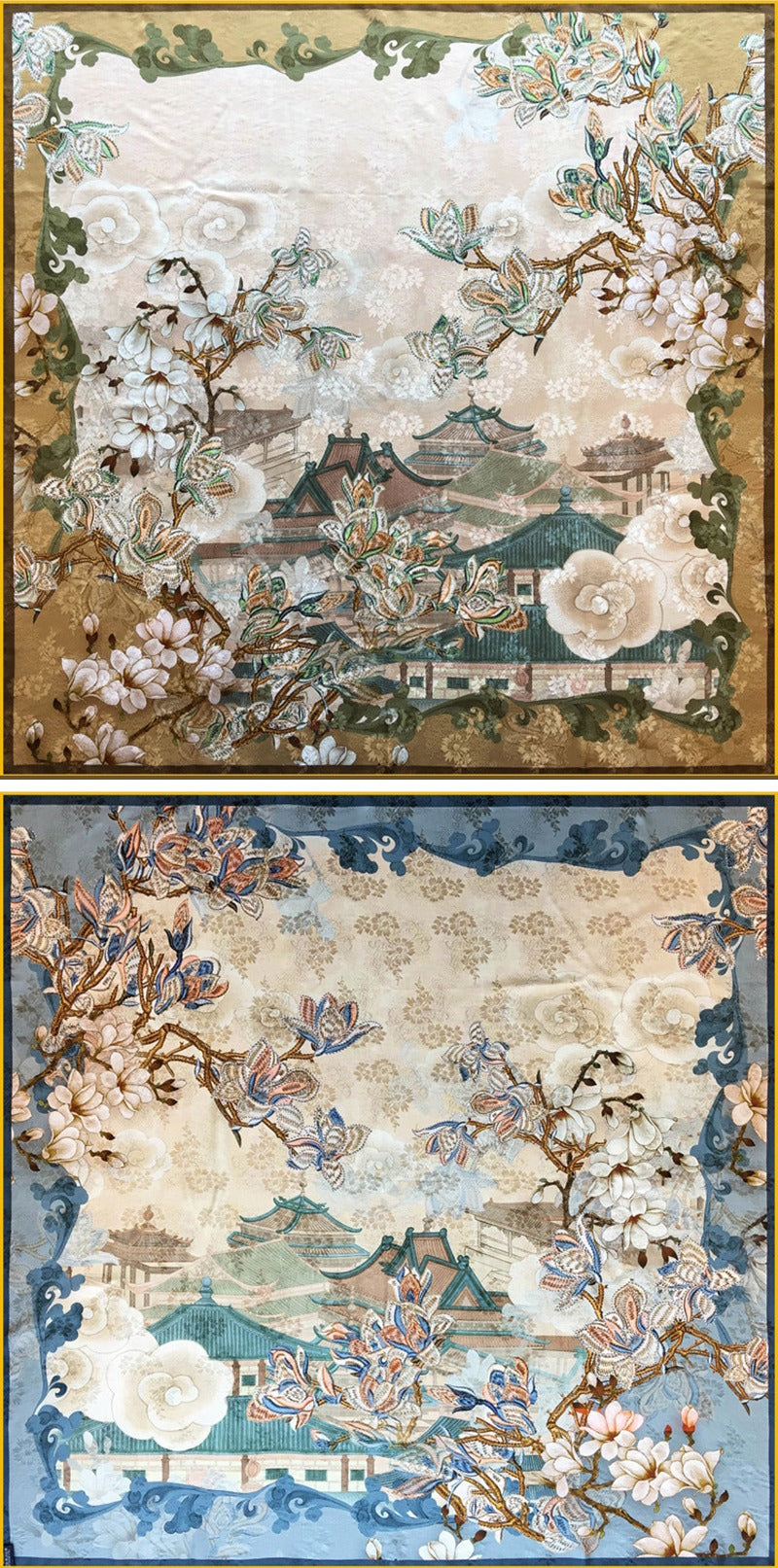 19 Momme Chinese-Style Floral Silk Square Scarf - 108 x 108 cm