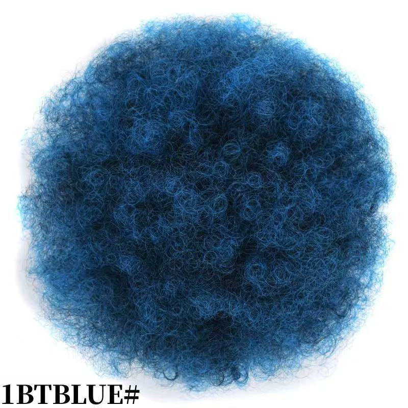 Synthetic afro puff drawstring bun, color 1BTBLUE. One hairpiece per order.