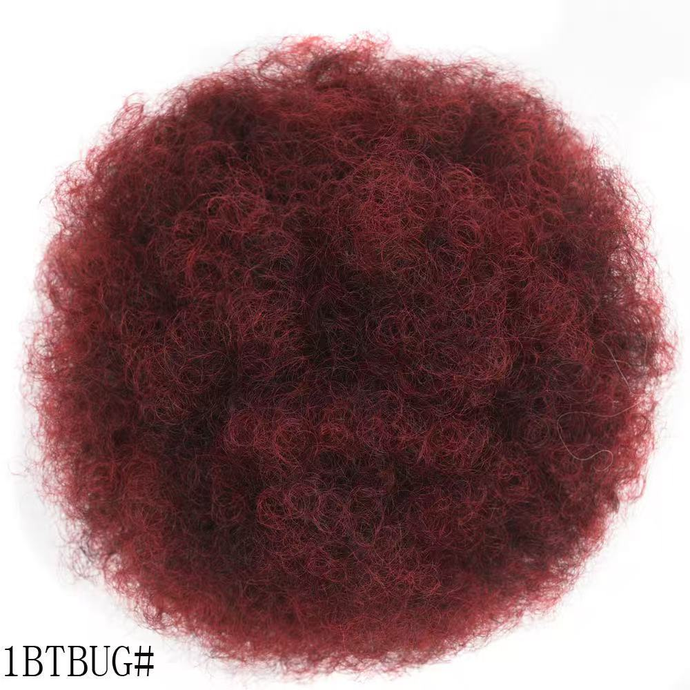 Synthetic afro puff drawstring bun, color 1BTBUG. One hairpiece per order.