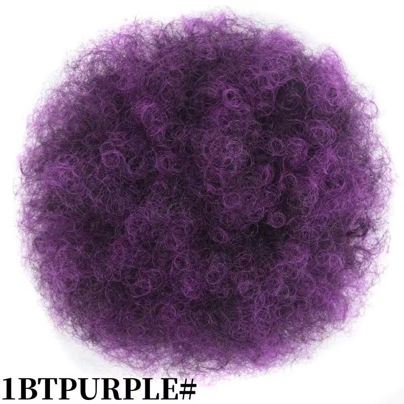Synthetic afro puff drawstring bun, color 1BTPURPLE. One hairpiece per order.