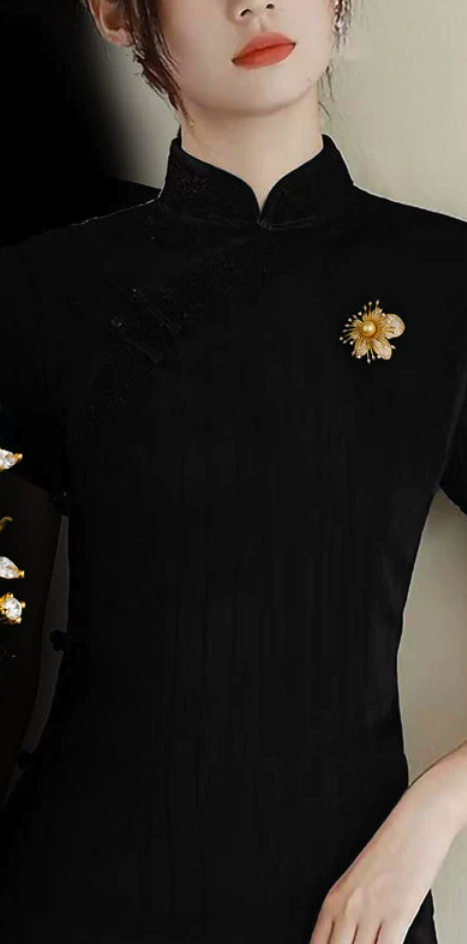 Firework Pearl Brooch Pin – Crystal Chrysanthemum Brooch, Gold Sunburst Pin