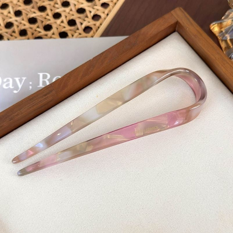 Acetate U-Shaped Hair Fork – 13 cm in Pearlescent Pink
