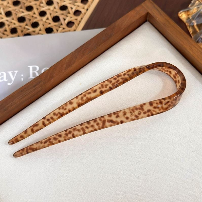 Acetate U-Shaped Hair Fork – 13 cm in Leopard Pattern