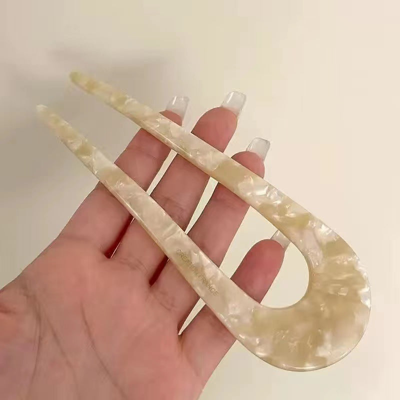 Acetate U-Shaped Hair Fork – 14 cm in Pearlescent Ivory