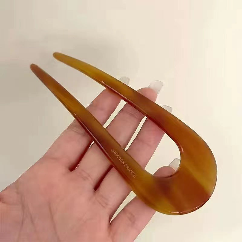 Acetate U-Shaped Hair Fork – 14 cm in Amber Brown