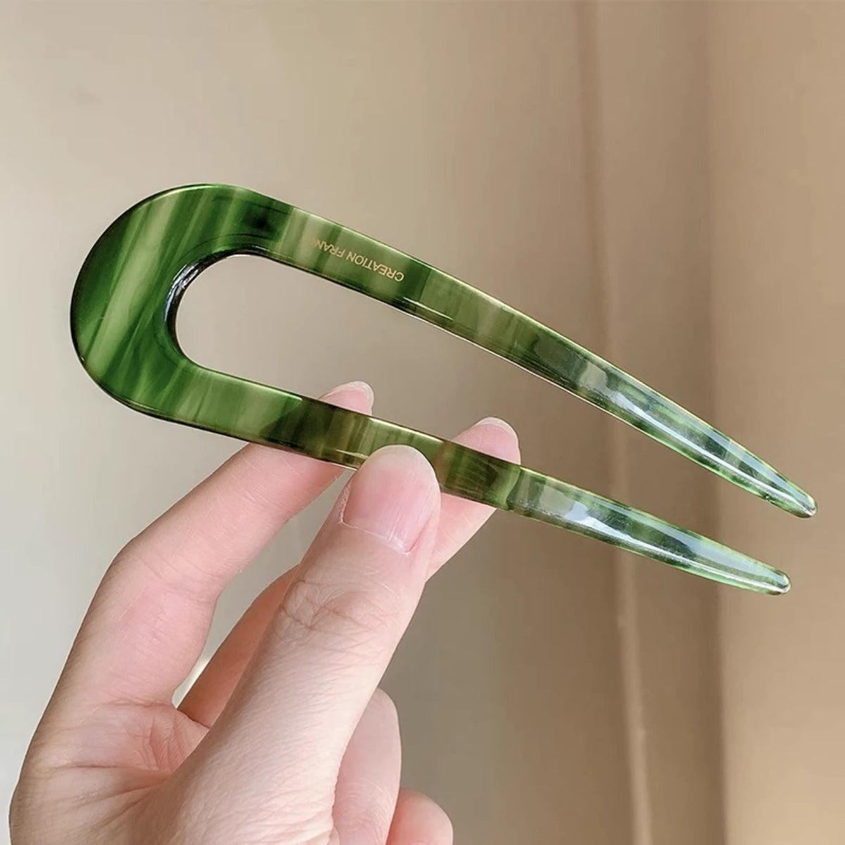 Acetate U-Shaped Hair Fork – 14 cm in Deep Green
