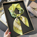 Lime Floral printed square scarf, tied in a loose knot; design Z2-19303