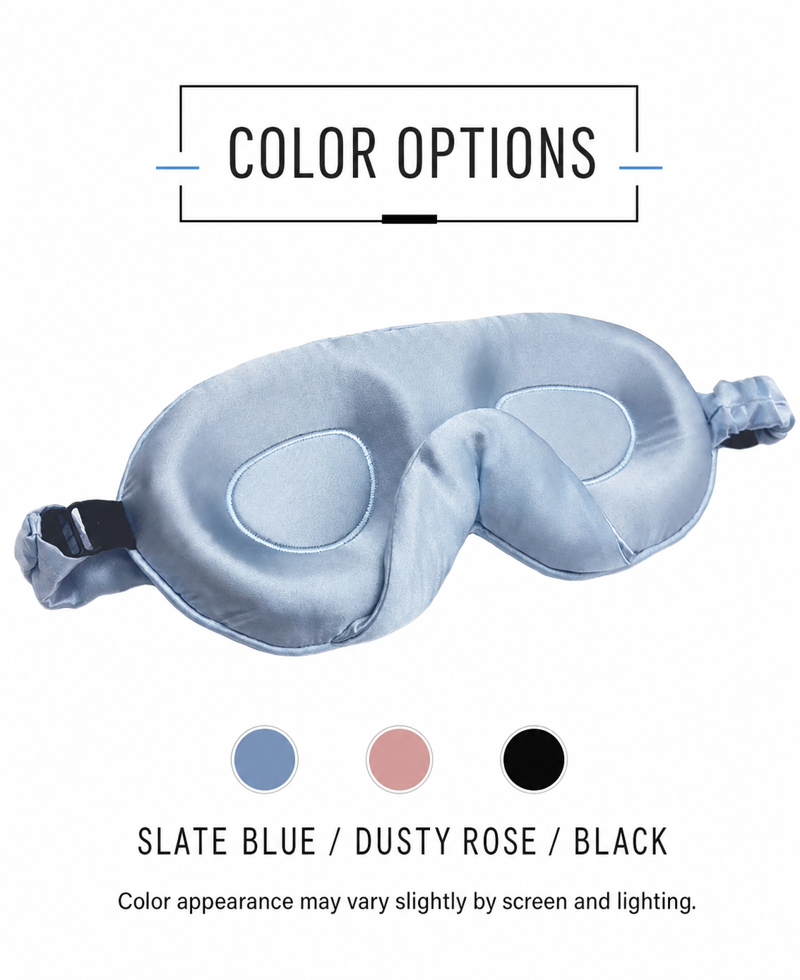 Slate blue 3D sleep mask with Slate Blue Dusty Rose and Black color options