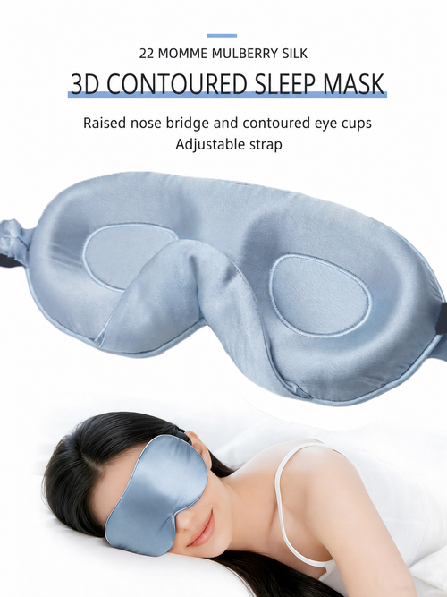 Slate blue 22 momme mulberry silk 3D contoured sleep mask with raised nose bridge