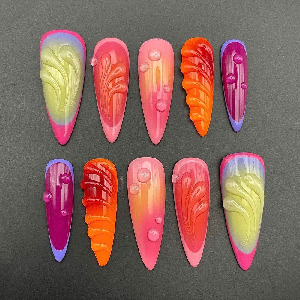 Neon Swirls & Droplets press-on nail design, style Y653