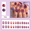 Violet Rose & Glitter press-on nail design, style Y764