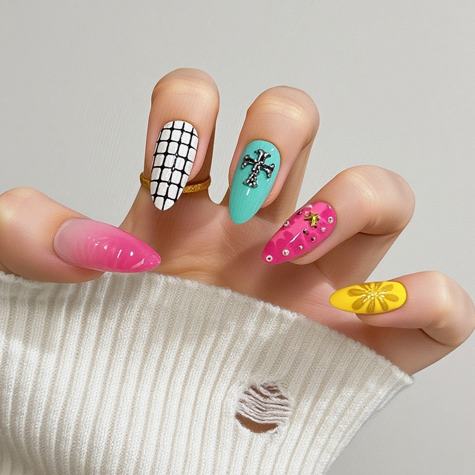 Bright Graphic Mix press-on nail design, style Z055
