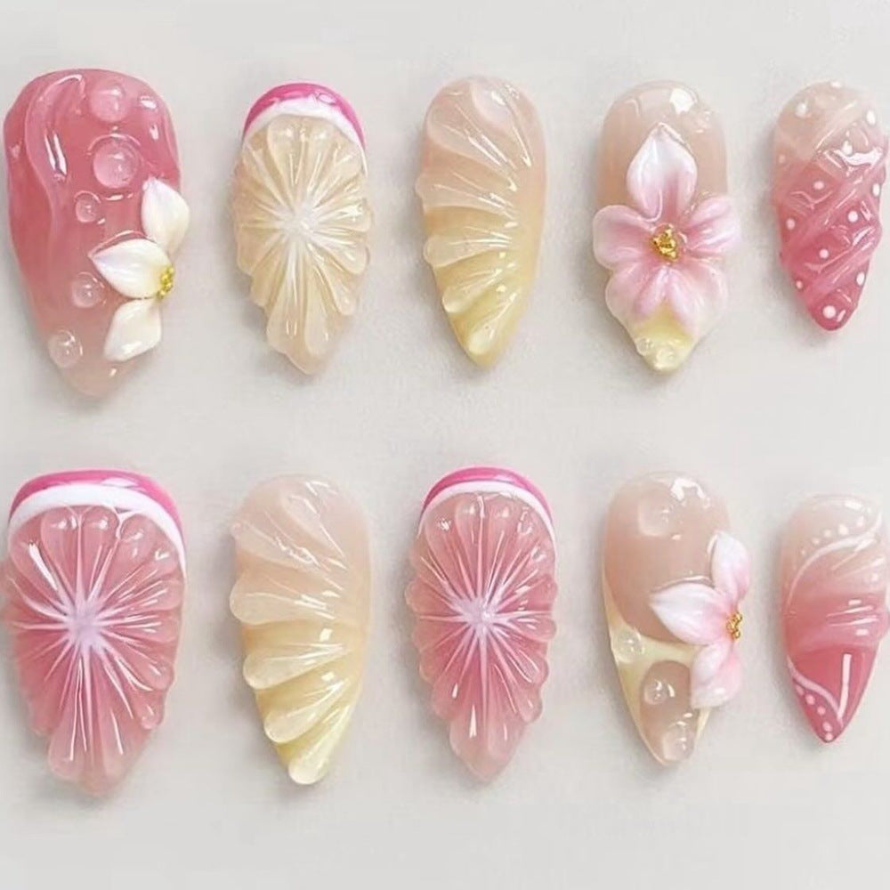 Blush Citrus & Petals press-on nail design, style Z119