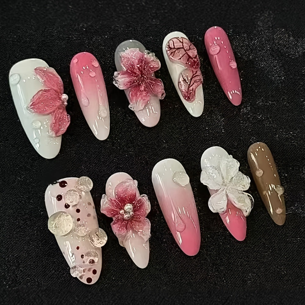 Rose Petals & Bubble Accents press-on nail design, style Z212