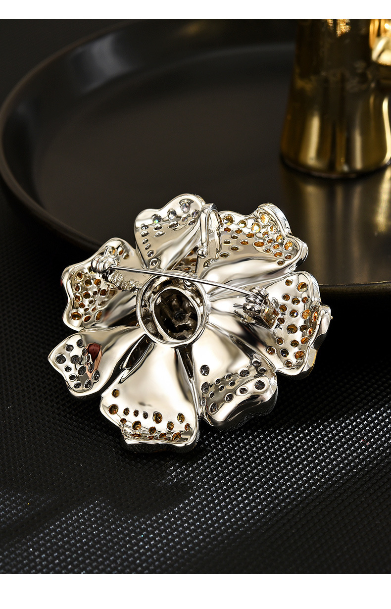 Back of the peony brooch showing the pin fastening and clasp