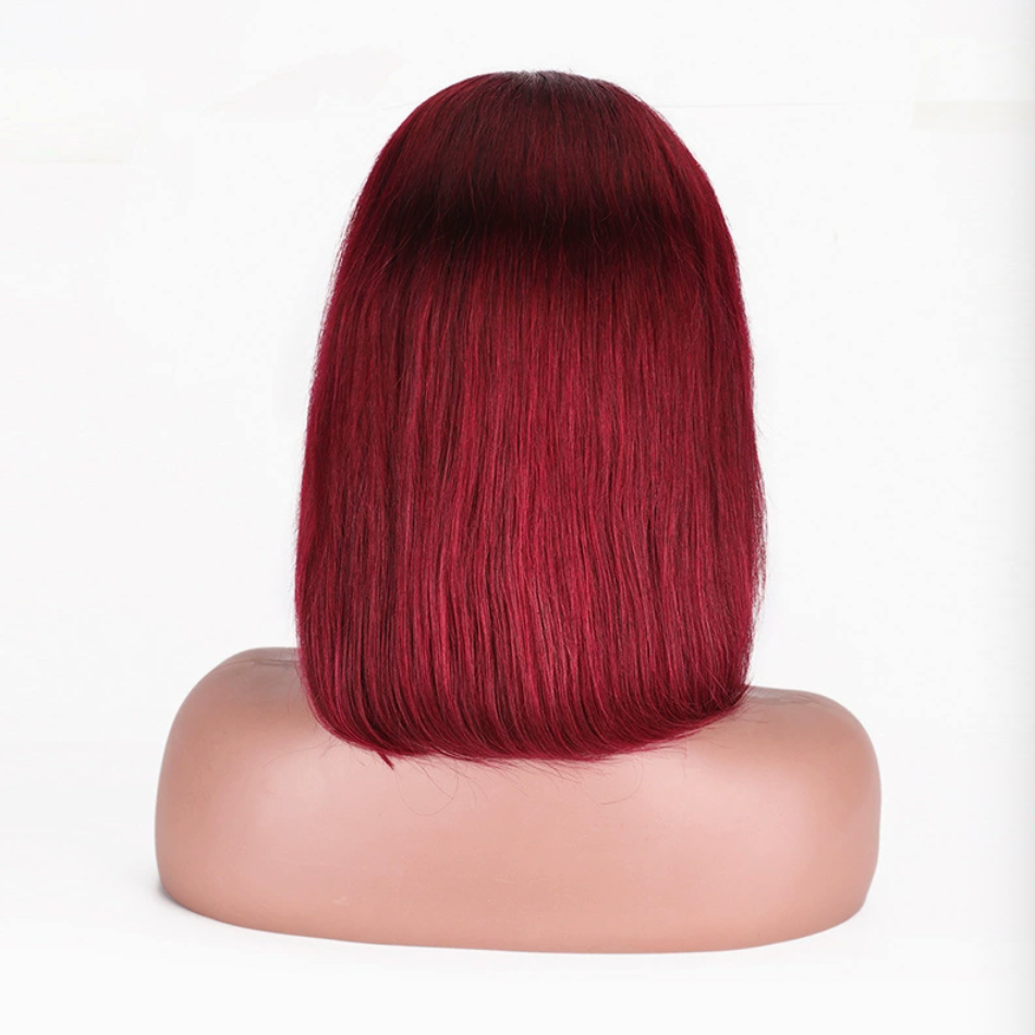 Back view of the straight 99J burgundy human hair bob wig on a mannequin