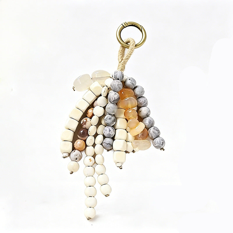 Botanical bag charm and keyring, Ivory & Gray Bead Strands