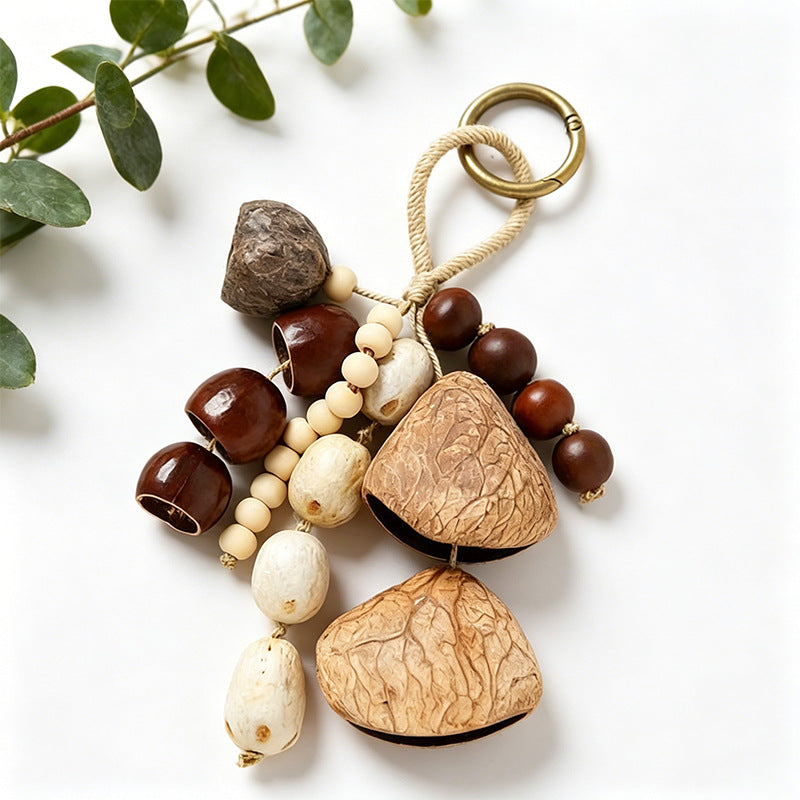 Botanical bag charm and keyring, Cream Beads & Shells