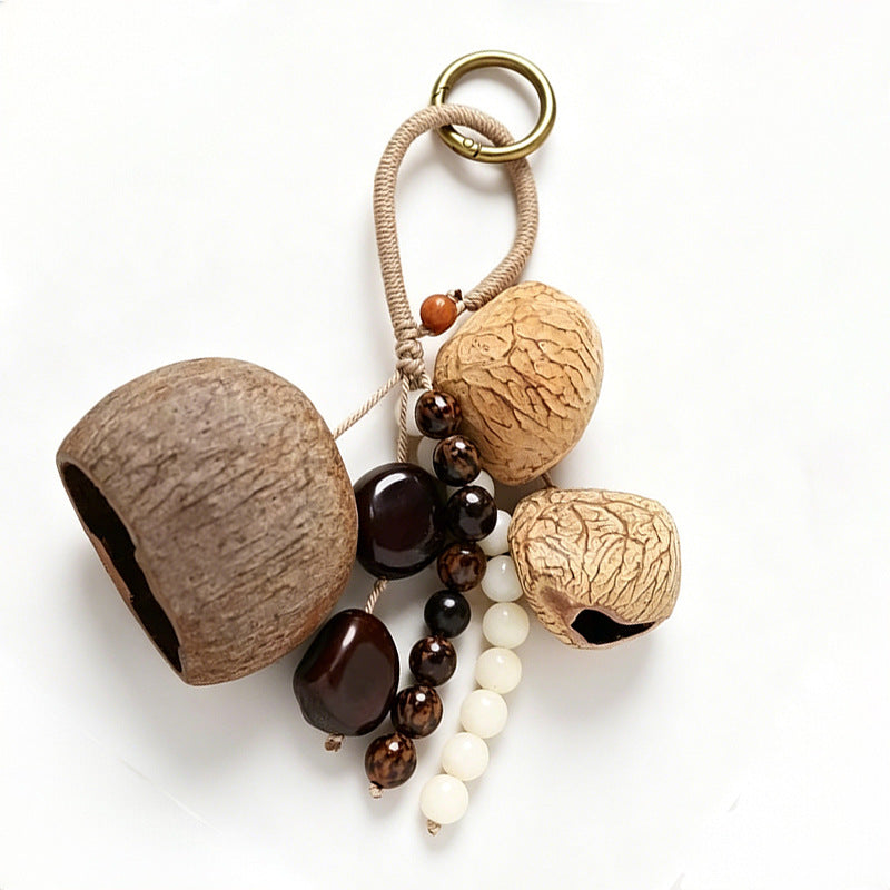 Botanical bag charm and keyring, Long Ivory Beads & Shells