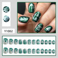 Emerald Snowflakes Christmas press-on nail design, style Y1002, 24-piece set