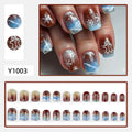 Blue Winter & Gingerbread Christmas press-on nail design, style Y1003, 24-piece set