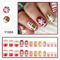Red & Gold-Look Christmas Christmas press-on nail design, style Y1004, 24-piece set