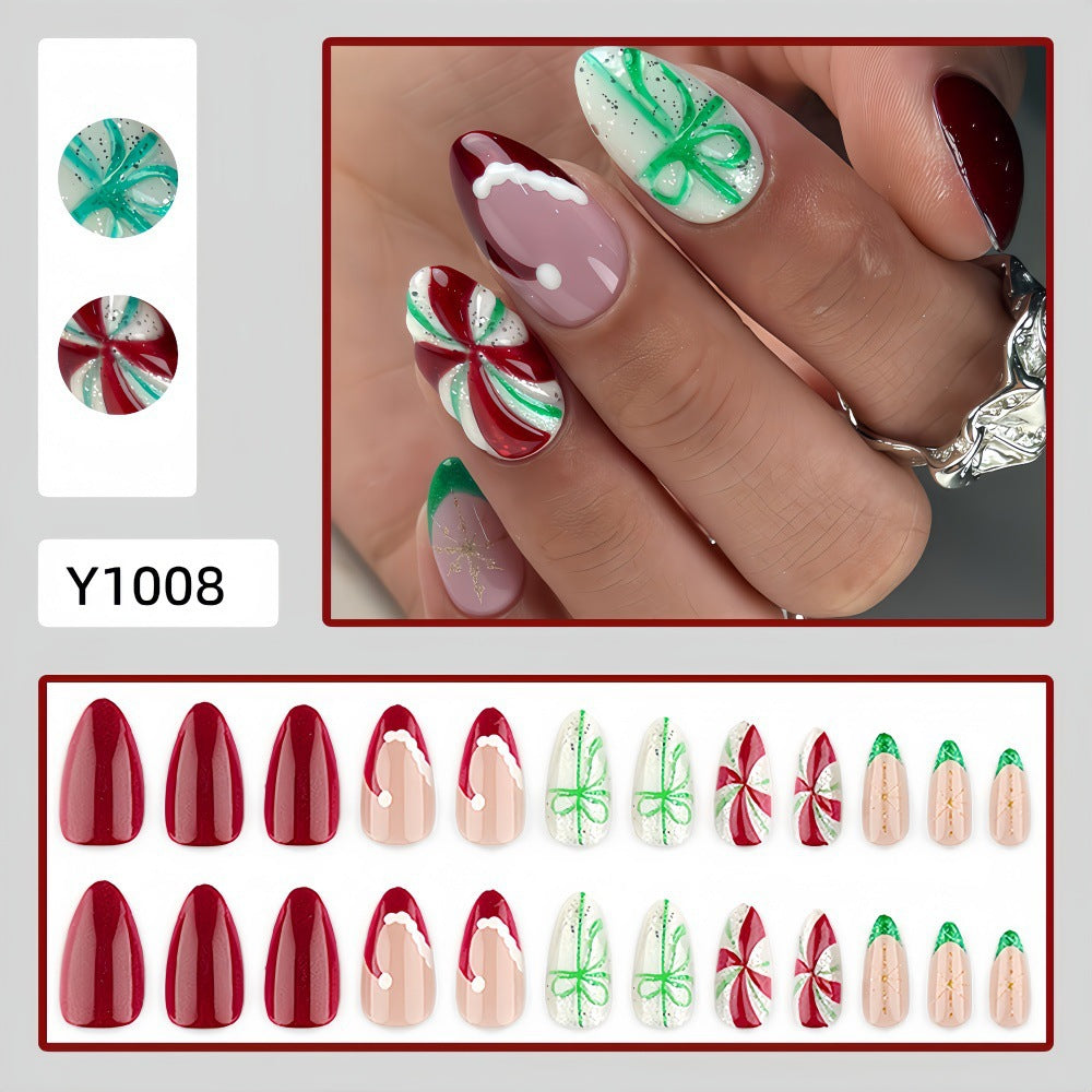 Peppermint Swirls Christmas press-on nail design, style Y1008, 24-piece set