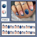 Blue Winter Ombre Christmas press-on nail design, style Y1012, 30-piece set