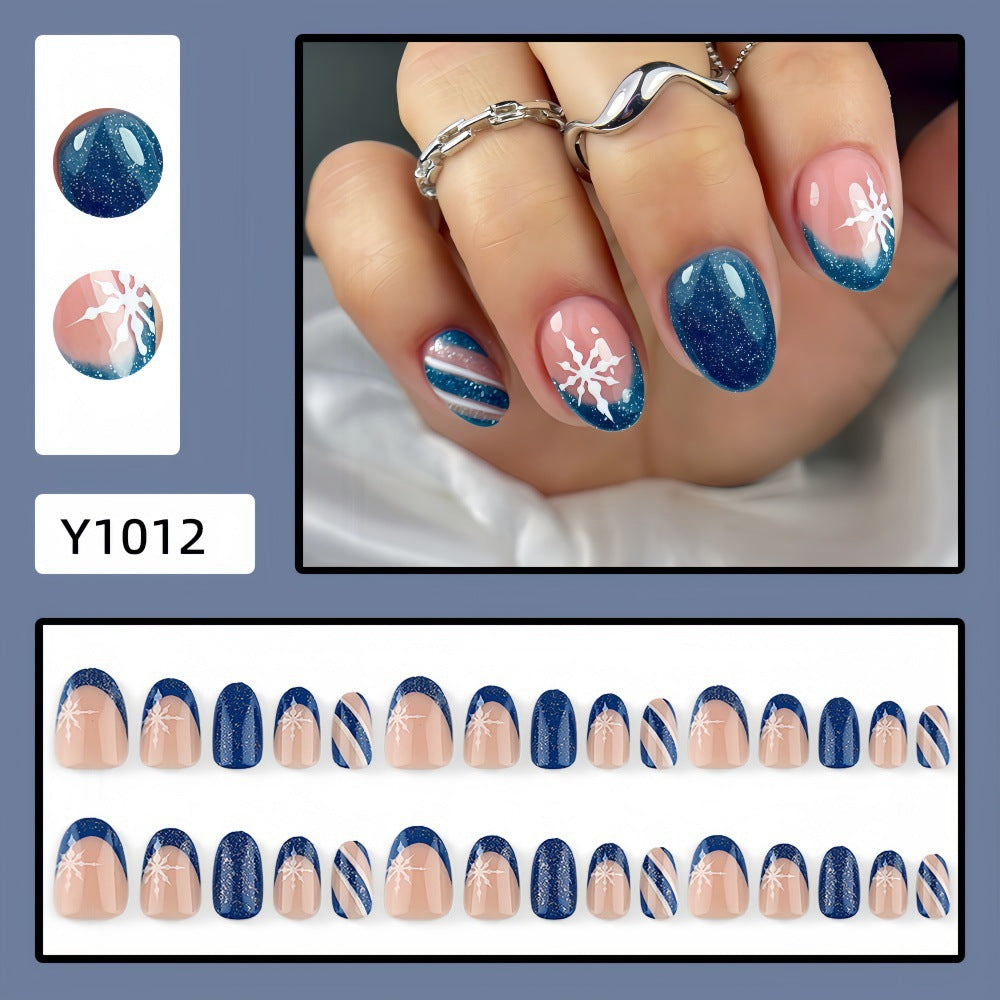 Blue Winter Ombre Christmas press-on nail design, style Y1012, 30-piece set