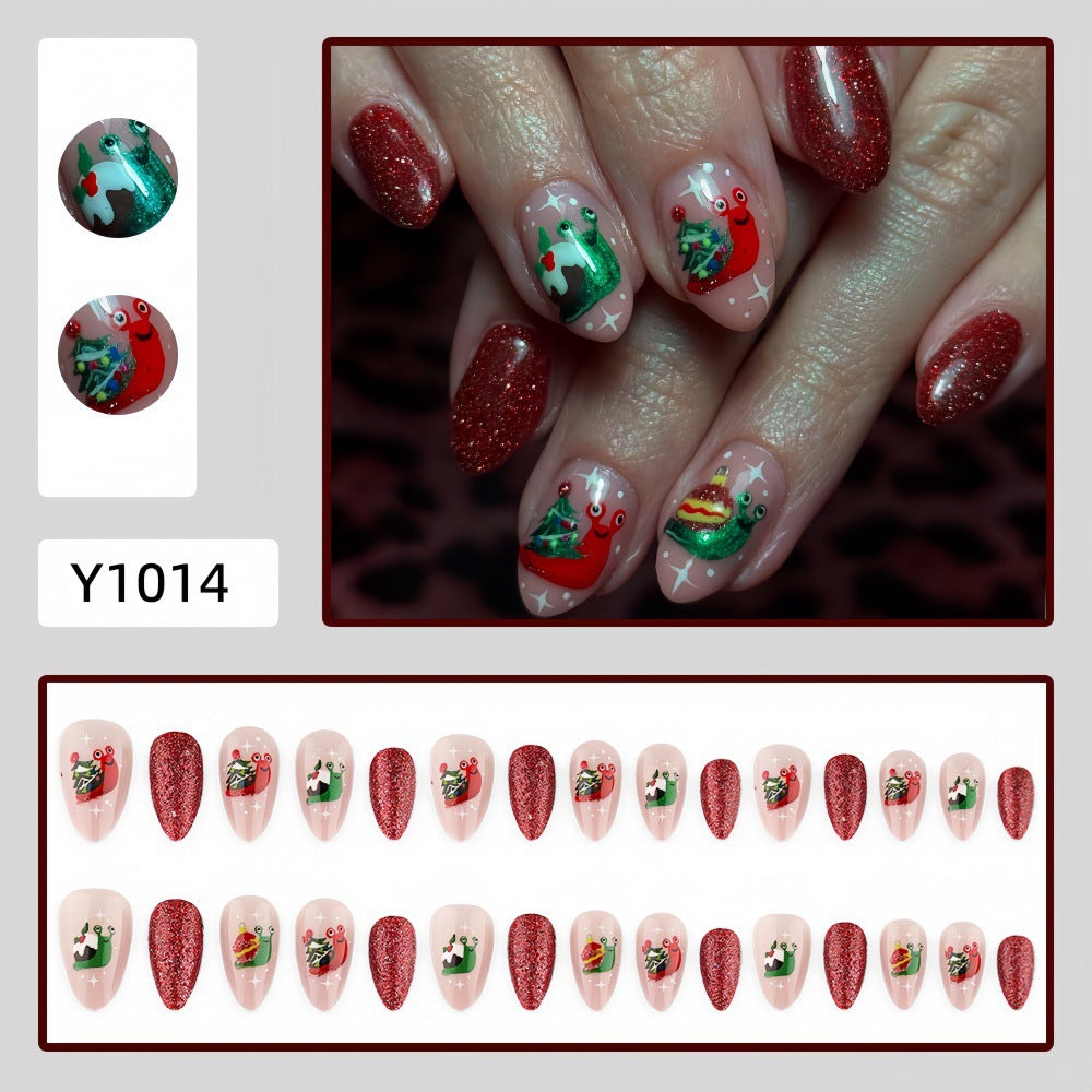Red & Green Holiday Sparkle Christmas press-on nail design, style Y1014, 30-piece set