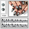 Black & White Snowfall Christmas press-on nail design, style Y1024, 30-piece set