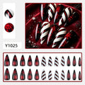 Candy-Cane Graphic Mix Christmas press-on nail design, style Y1025, 24-piece set