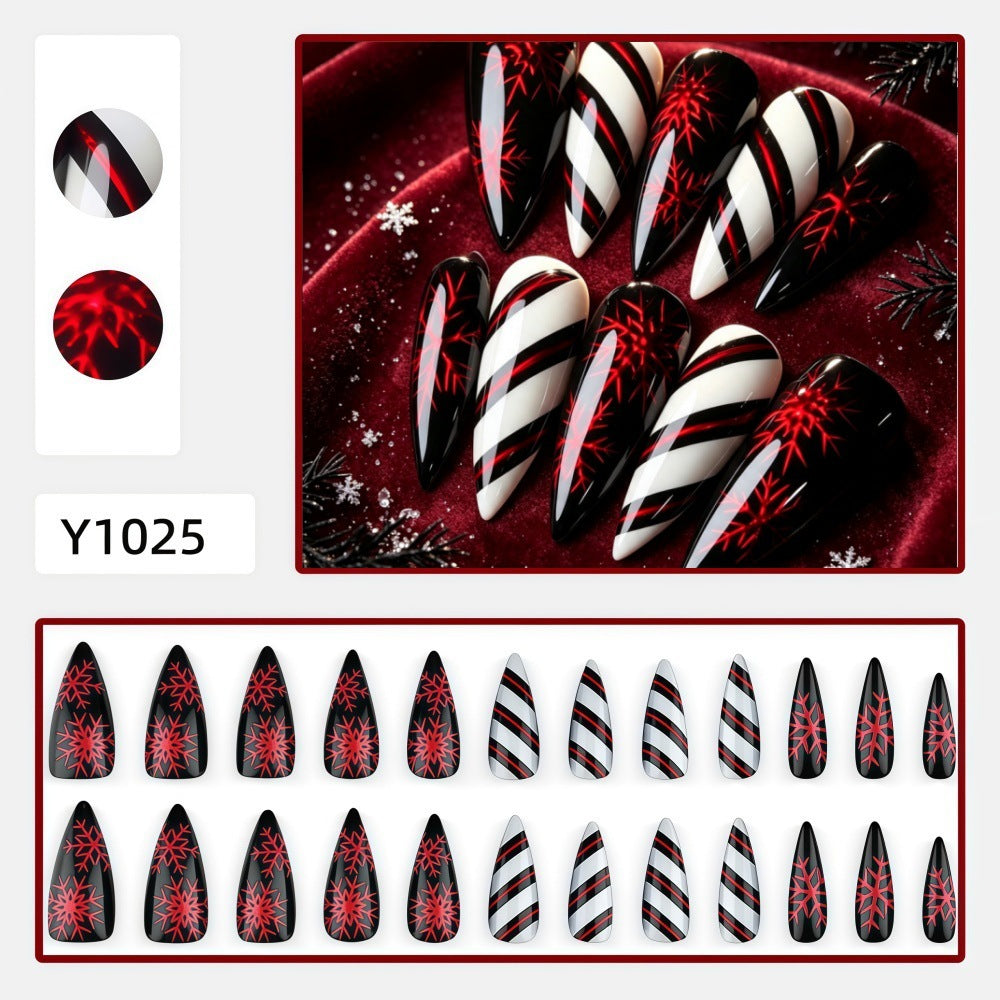 Candy-Cane Graphic Mix Christmas press-on nail design, style Y1025, 24-piece set
