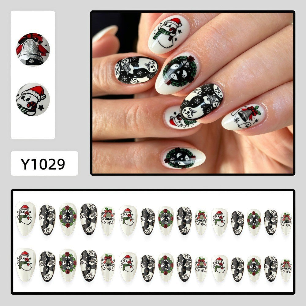 Festive Character Collage Christmas press-on nail design, style Y1029, 30-piece set
