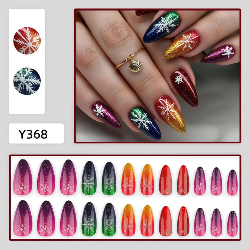 Multicolor Starburst Christmas press-on nail design, style Y368, 24-piece set
