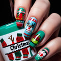 Colorful Christmas Characters Christmas press-on nail design, style Y423, 24-piece set