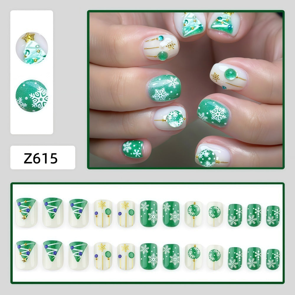 Mint Winter Snowflakes Christmas press-on nail design, style Z615, 24-piece set