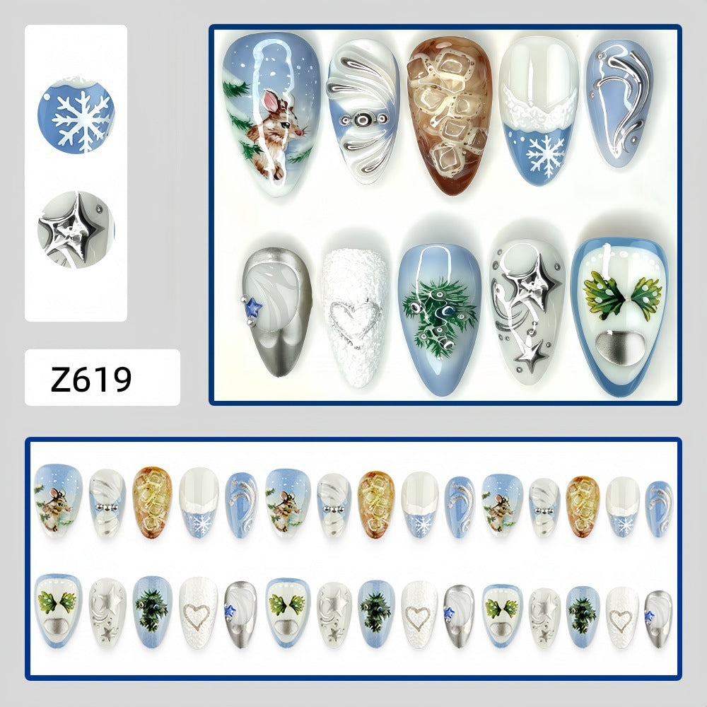 Icy Metallic-Look Winter Mix Christmas press-on nail design, style Z619, 30-piece set